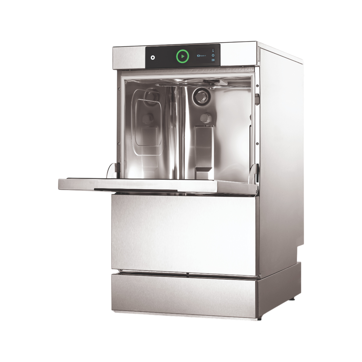 Hobart Profi GCROI-90C Compact Glasswasher - 400mm Rack with its door extended outward.