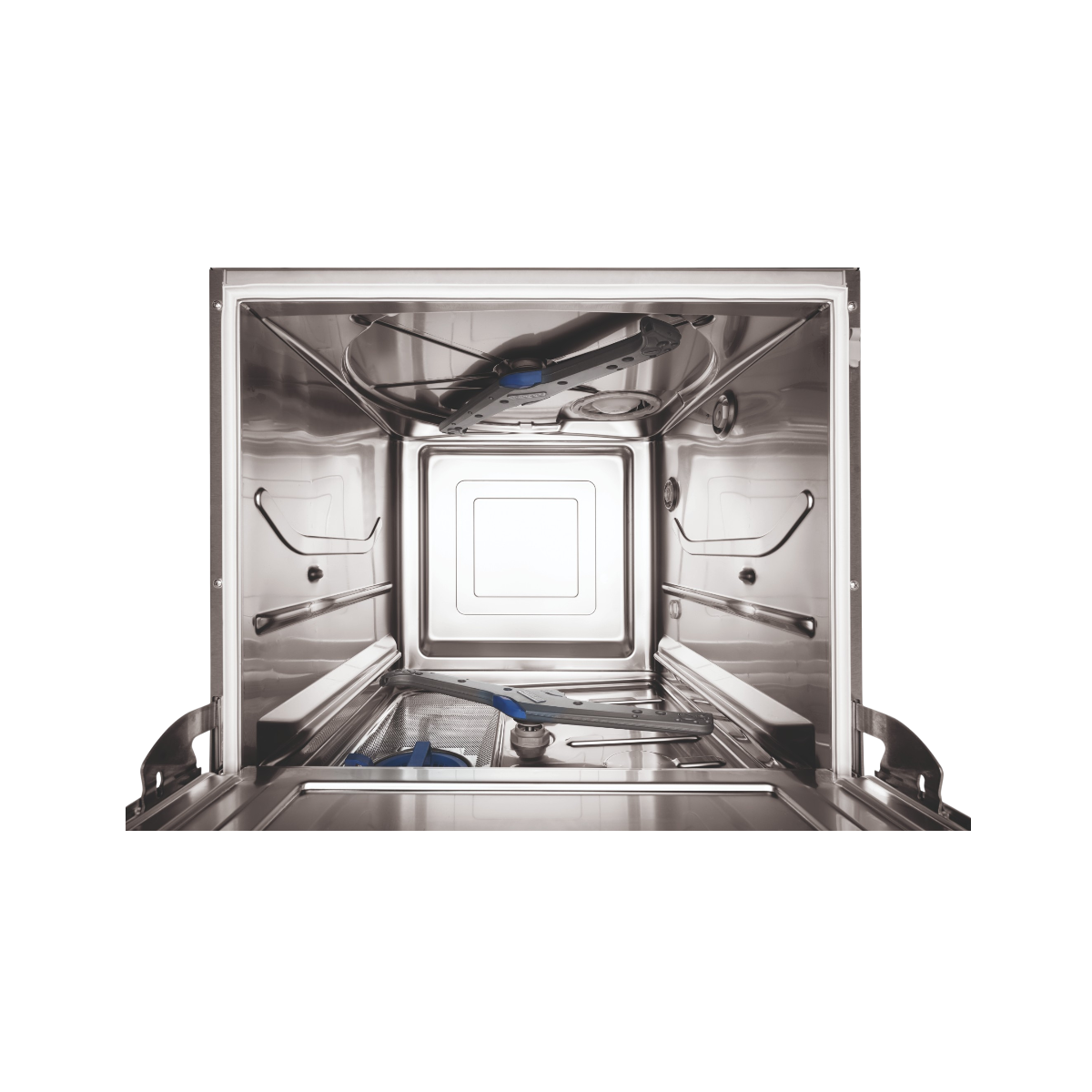 Hobart Profi FXL Undercounter Dishwasher 500mm Rack | Dishwashers Direct viewed from the inside, showing the clean interior racks, spray arms, and door frame on a white background.
